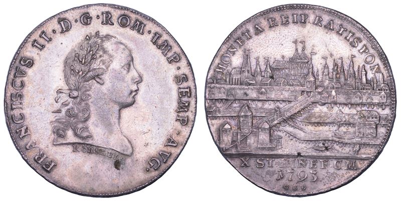 GERMANIA - REGENSBURG. FREE CITY (a nome dell'imperatore Franz II). Taler 1793.  - Auction Numismatics - Cambi Casa d'Aste