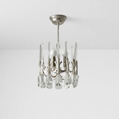Lampada a sospensione in metallo e cristallo, circa 1970