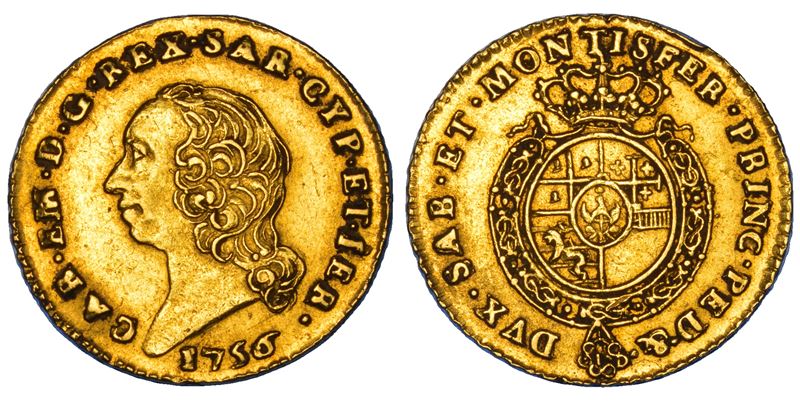 REGNO DI SARDEGNA. CARLO EMANUELE III DI SAVOIA, 1755-1773 (II PERIODO). Mezza Doppia Nuova 1756. Torino.  - Asta Numismatica - Cambi Casa d'Aste