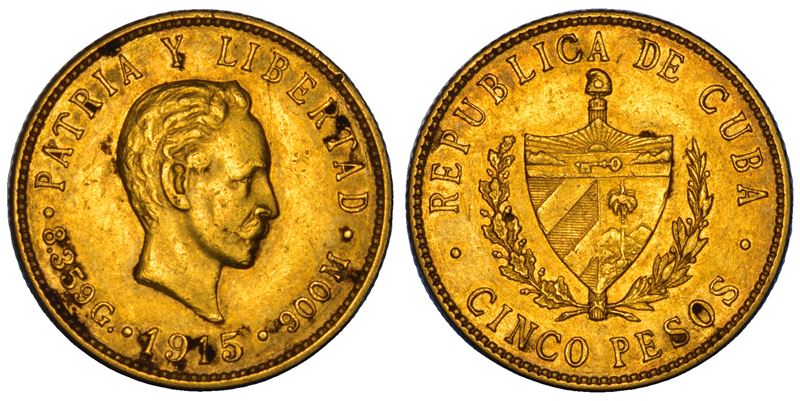 CUBA. PRIMERA REPUBLICA, 1902-1962. 5 Pesos 1915.  - Asta Numismatica - Cambi Casa d'Aste