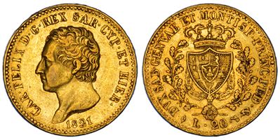 Regno di Sardegna, Carlo Felice di Savoia, 20 Lire 1821, Torino