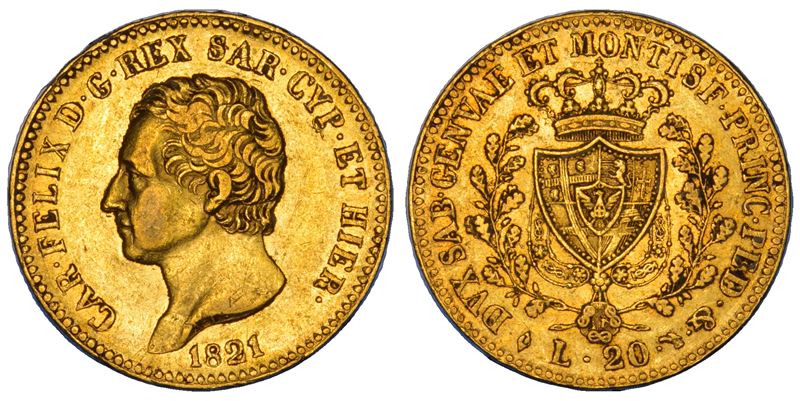 REGNO DI SARDEGNA. CARLO FELICE DI SAVOIA, 1821-1831. 20 Lire 1821. Torino.  - Asta Numismatica - Cambi Casa d'Aste