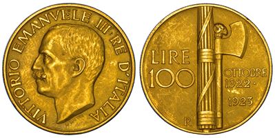 Vittorio Emanuele III di Savoia, 100 Lire 1923, Fascio littorio
