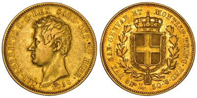 REGNO DI SARDEGNA, Carlo Alberto di Savoia, 50 Lire 1836, Torino