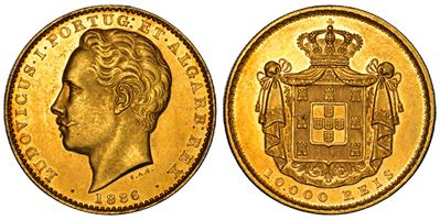 Portogallo, 10.000 Reis, 1886 - Luis I (1861-1889), Lisbona