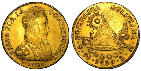 BOLIVIA. REPUBLICA. 8 Scudi 1837 LM, Potosí.