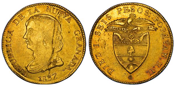 COLOMBIA. REPUBLICA DE NUEVA GRANADA, 1837-1859. 16 Pesos 1837. Popayan.