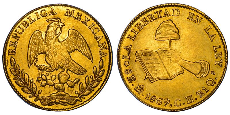 MESSICO. REPUBLICA. 8 Escudos 1869. Città del Messico.  - Asta Numismatica - Cambi Casa d'Aste