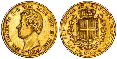 Regno di Sardegna, Carlo Alberto di Savoia, 20 Lire 1840, Genova