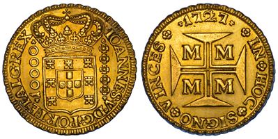 Juan V, 10000 Reis 1727, oro, Minas Gerais