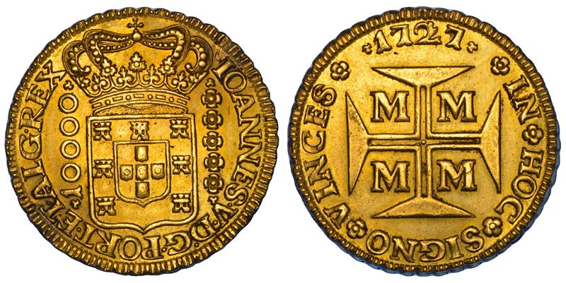 BRASILE. JUAN V, 1706-1750. 10000 Reis 1727. Minas Gerais.  - Auction Numismatics - Cambi Casa d'Aste