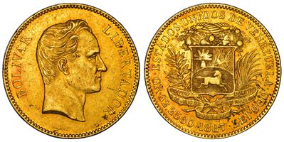 Moneta, 100 Bolivares 1887, Venezuela, Repubblica