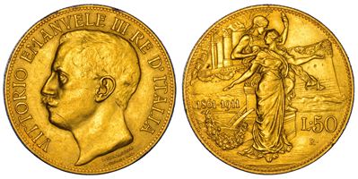 VITTORIO EMANUELE III DI SAVOIA, 50 Lire 1911, Cinquantenario