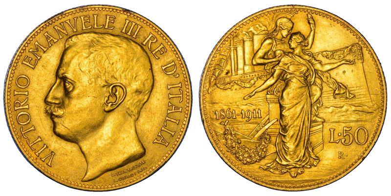 REGNO D'ITALIA. VITTORIO EMANUELE III DI SAVOIA, 1900-1946. 50 Lire 1911. Cinquantenario.  - Asta Numismatica - Cambi Casa d'Aste