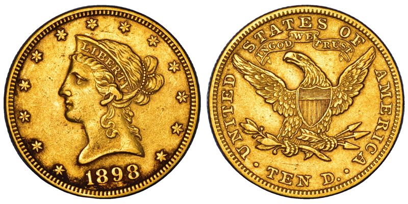 USA. REPUBBLICA. 10 Dollars “Liberty Head” 1898. Philadephia.  - Auction Numismatics - Cambi Casa d'Aste