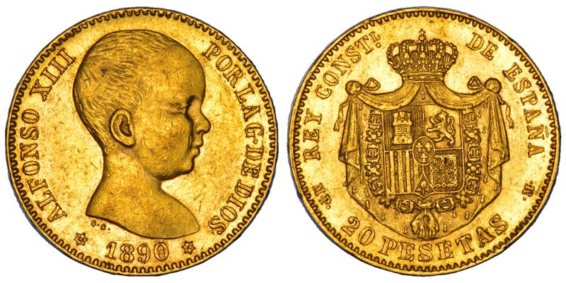 SPAGNA. ALFONSO XIII, 1885-1931. 20 Pesetas 1890.  - Asta Numismatica - Cambi Casa d'Aste