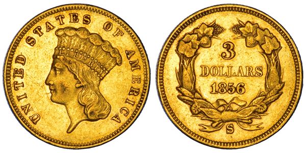 USA. REPUBBLICA. 3 Dollars. 1856.