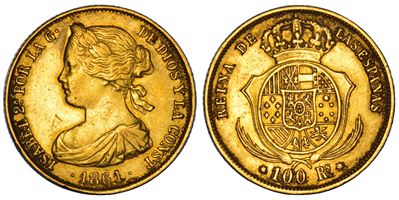 Isabel II, 100 Reales 1861, oro