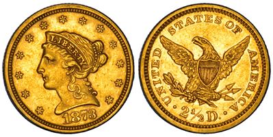 USA, Repubblica, 2,5 Dollari "Coronet Head", 1873, Philadelphia