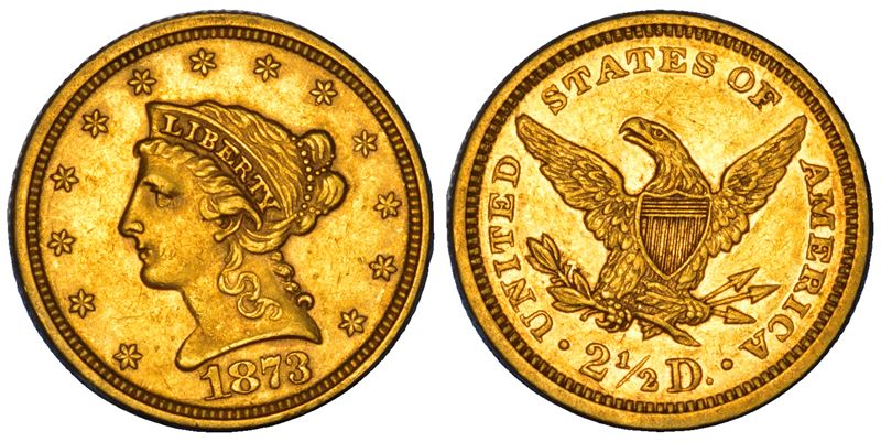 USA. REPUBBLICA. 2,5 Dollars "Coronet Head" 1873. Philadephia.  - Auction Numismatics - Cambi Casa d'Aste
