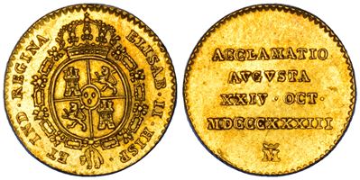 Spagna, Isabel II, Medaglia in oro - Gettone per l'incoronazione 1833