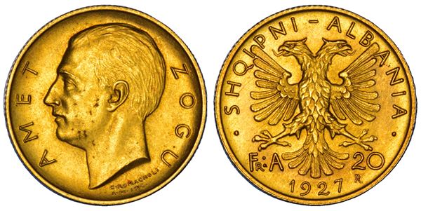 ALBANIA. AHMED ZOGU PRESIDENTE, 1925-1928. 20 Franga 1927.