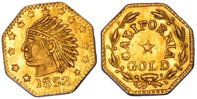 USA, Repubblica. California Gold Token Ottagonale, 1852