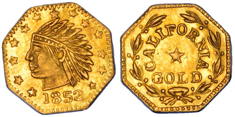 USA. REPUBBLICA. California gold token ottagonale 1852.  - Auction Numismatics - Cambi Casa d'Aste
