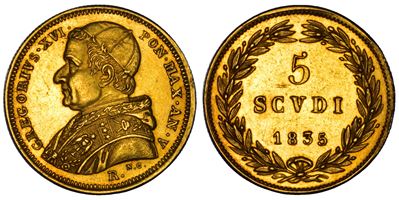 Gregorio XVI, Moneta da 5 Scudi 1835/A, Roma