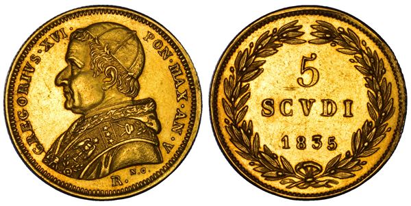 STATO PONTIFICIO. GREGORIO XVI, 1831-1846. 5 Scudi 1835/A. V. Roma.