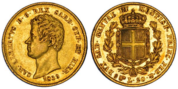 REGNO DI SARDEGNA. CARLO ALBERTO DI SAVOIA, 1831-1849. 20 Lire 1839. Torino.