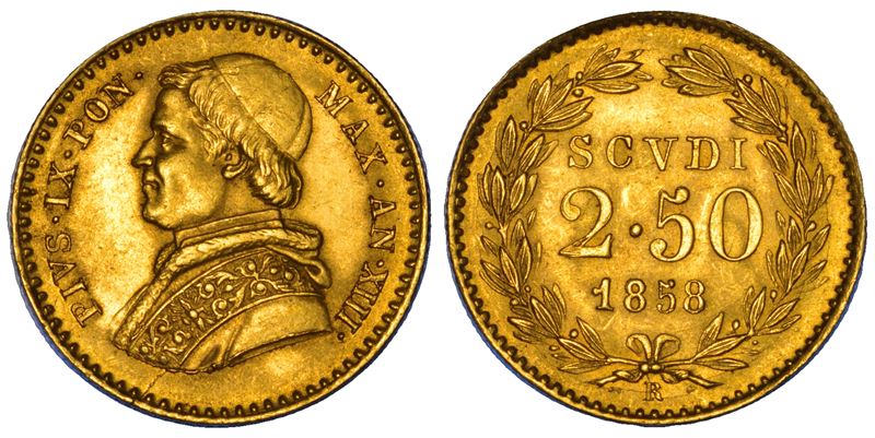 STATO PONTIFICIO. PIO IX, 1846-1878. 2,50 Scudi 1858/A.XIII. Roma.  - Auction Numismatics - Cambi Casa d'Aste