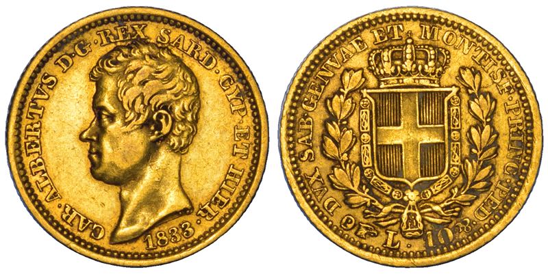 REGNO DI SARDEGNA. CARLO ALBERTO DI SAVOIA, 1831-1849. 10 Lire 1833. Torino.  - Auction Numismatics - Cambi Casa d'Aste