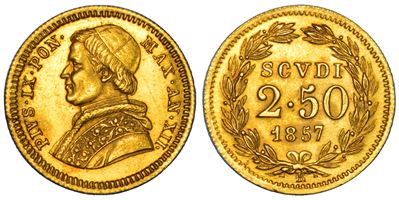 STATO PONTIFICIO, Pio IX 2,5 Scudi 1857/A