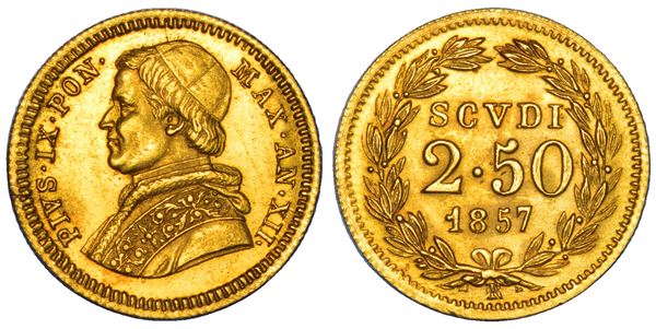 STATO PONTIFICIO. PIO IX, 1846-1878. 2,5 Scudi 1857/A. XII. Roma.