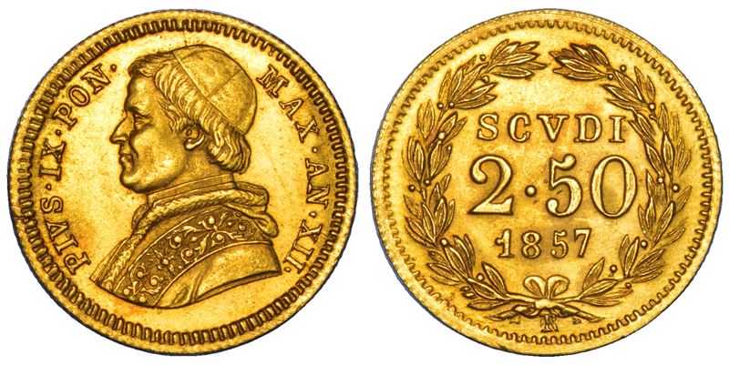 STATO PONTIFICIO. PIO IX, 1846-1878. 2,5 Scudi 1857/A. XII. Roma.  - Auction Numismatics - Cambi Casa d'Aste
