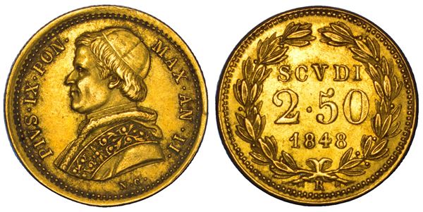 STATO PONTIFICIO. PIO IX, 1846-1878. 2,5 Scudi 1848/A. II. Roma.