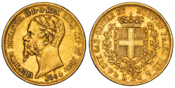 REGNO DI SARDEGNA. VITTORIO EMANUELE II DI SAVOIA, 1849-1861. 20 Lire 1854. Genova.