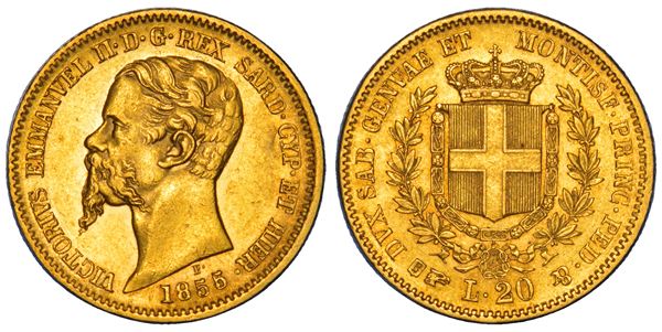 REGNO DI SARDEGNA. VITTORIO EMANUELE II DI SAVOIA, 1849-1861. 20 lire 1855. Torino.