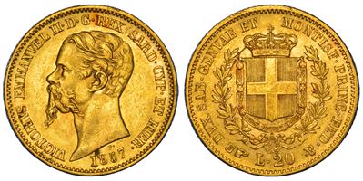 VITTORIO EMANUELE II DI SAVOIA, 20 Lire 1857, oro