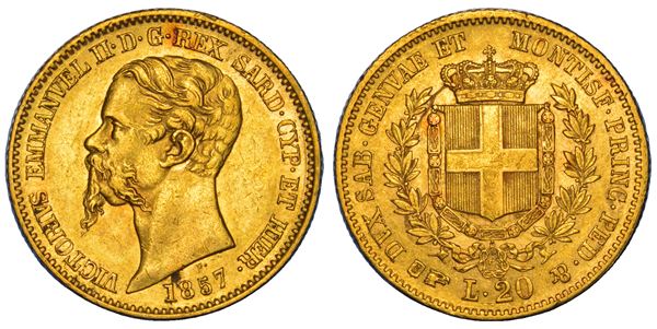 REGNO DI SARDEGNA. VITTORIO EMANUELE II DI SAVOIA, 1849-1861. 20 Lire 1857. Torino.
