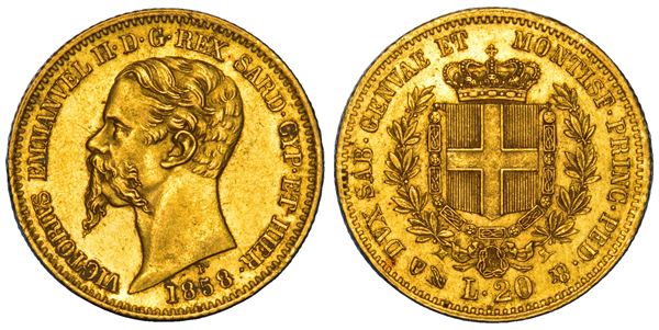 REGNO DI SARDEGNA. VITTORIO EMANUELE II DI SAVOIA, 1849-1861. 20 Lire 1858. Genova.