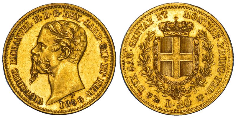 REGNO DI SARDEGNA. VITTORIO EMANUELE II DI SAVOIA, 1849-1861. 20 Lire 1858. Genova.  - Auction Numismatics - Cambi Casa d'Aste