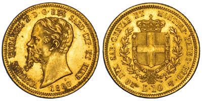 VITTORIO EMANUELE II DI SAVOIA, 10 Lire 1860, Regno di Sardegna