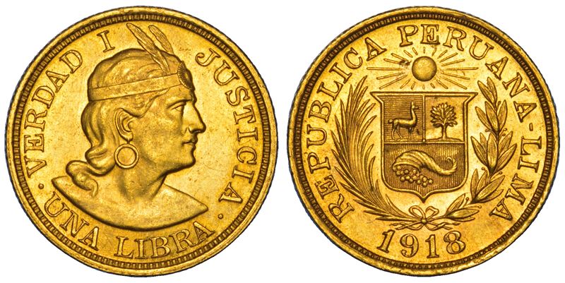 PERÙ. REPUBLICA, dal 1821. Libra 1918. Lima.  - Asta Numismatica - Cambi Casa d'Aste