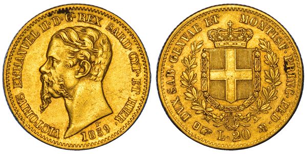 REGNO DI SARDEGNA. VITTORIO EMANUELE II DI SAVOIA, 1849-1861. 20 Lire 1859. Torino.