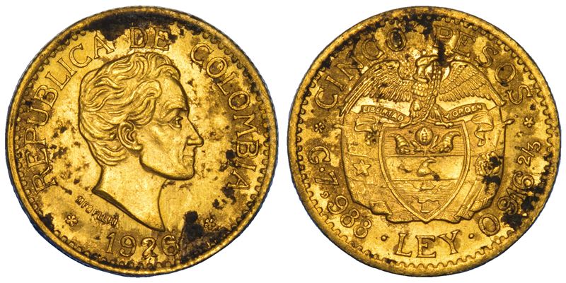 COLOMBIA. REPUBLICA. 5 Pesos 1926. Medellin.  - Auction Numismatics - Cambi Casa d'Aste