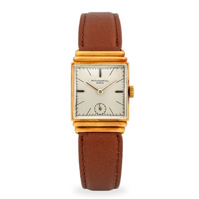 Art Déco “Hooded Lugs” – orologio da polso in oro giallo 18k, solo tempo, circa 1945