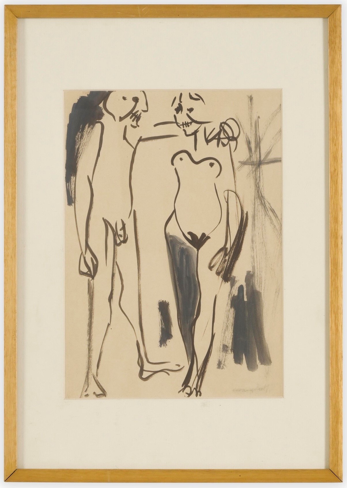 Cesare Peverelli - Due nudi, tempera su carta (1948)