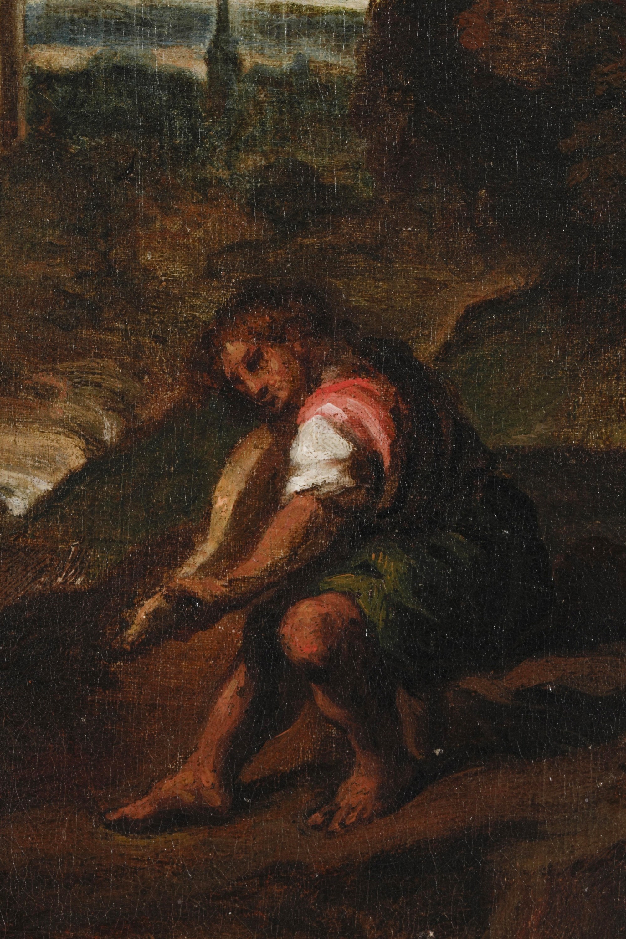 Scuola veneta del XVII secolo Paesaggio con suonatore